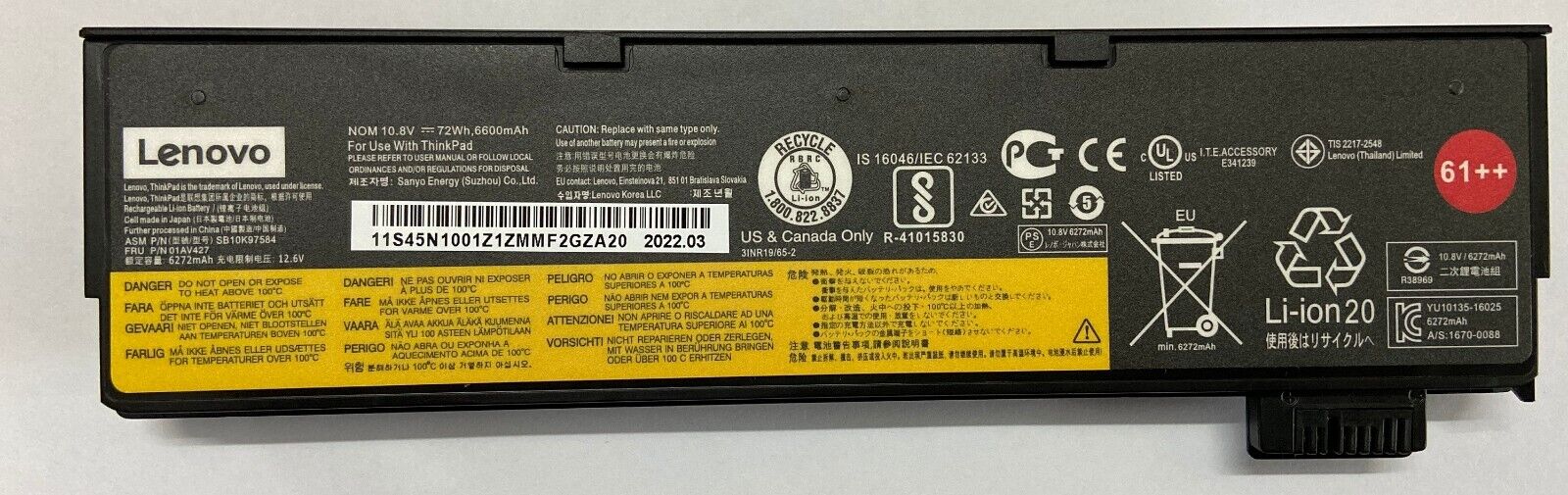 Batería OEM 61+ para Lenovo Thinkpad T470 T480 T570 01AV425 01AV424 48Wh