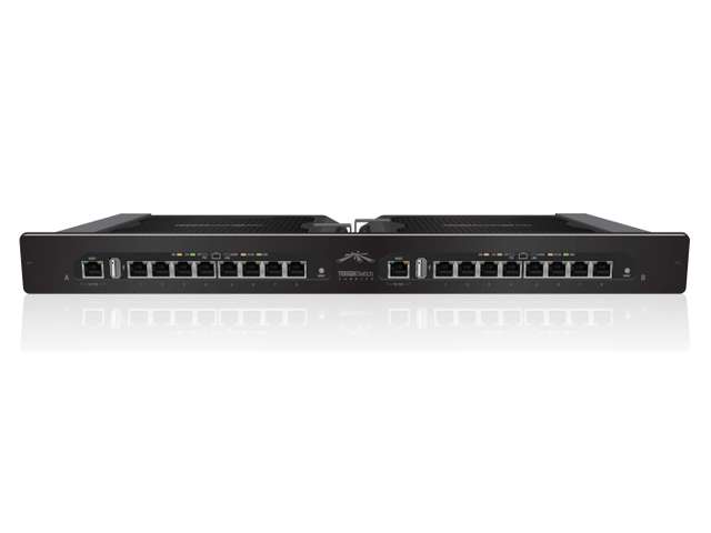 Ubiquiti TS-16-CARRIER Dual TOUGHSwitch PoE Pro systems combined in a rack mount
