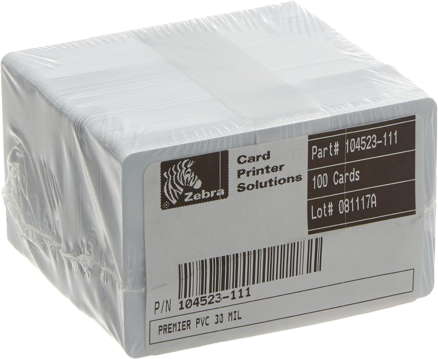 Zebra 104523-111 Laminas de plástico, PVC Premier 1.0 fl oz, paquete de 100