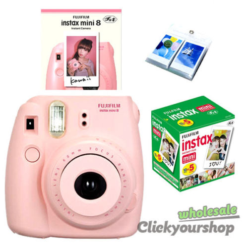 Fujifilm instax Mini 8 Pink instant Polaroid Camera + Fuji 50 White Film + Album