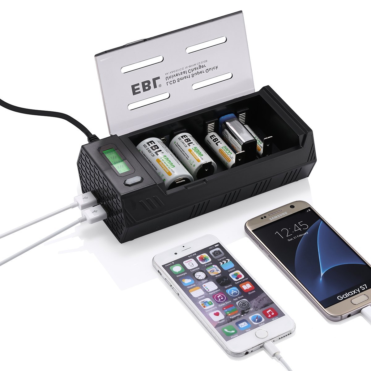 EBL D Size D Rechargeable Batteries (4 Pack, 10000mAh) and Ni-MH Ni-CD AA AAA C D 9V Battery Charger with 2 USB Port
