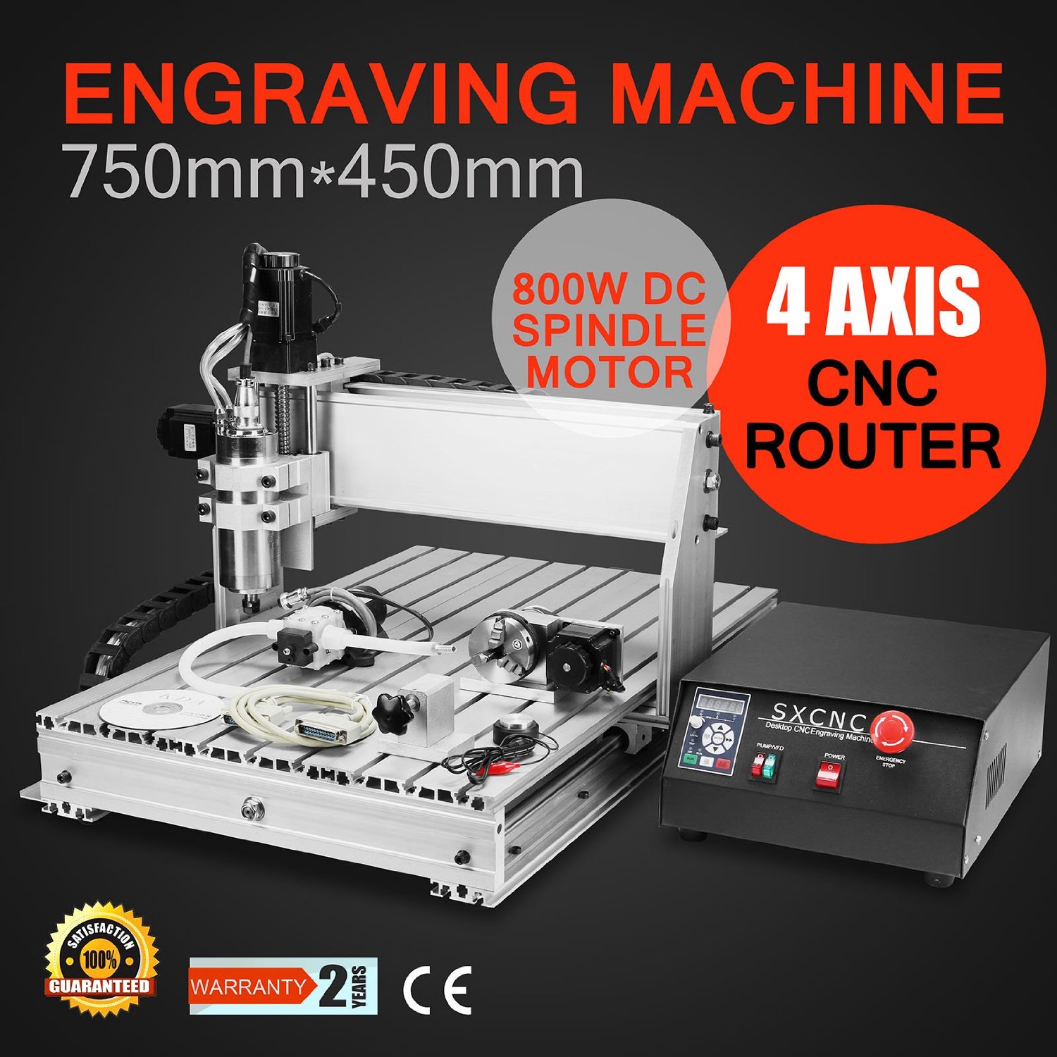 ETEYO 4 EJES, Router Engraver/engraving CNC 6040z Drilling and Milling Machine Professional CON 800w VFD Spindle and 1.5 Kw Inverter