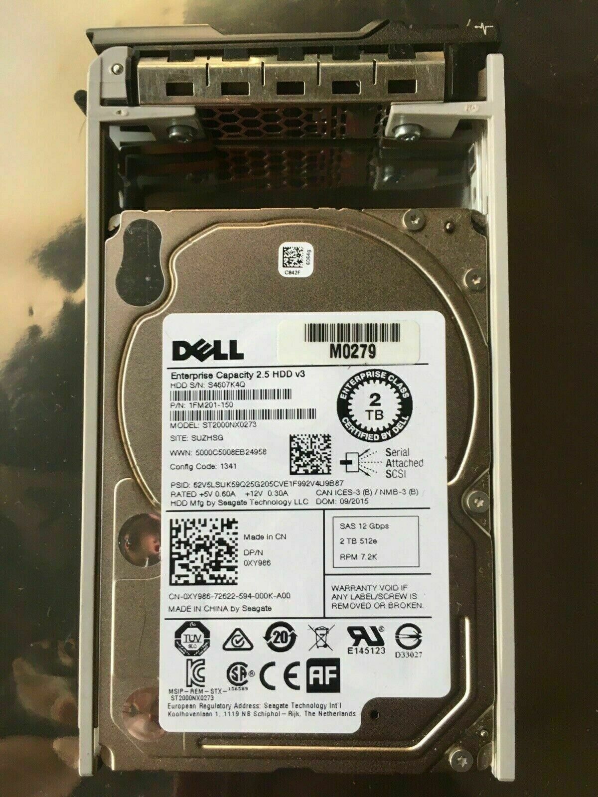 Disco duro Dell ST2000NX0273 2 TB 7,2 K SAS 12 GB/s 128 MB 2,5" XY986 0XY986 BANDEJA W