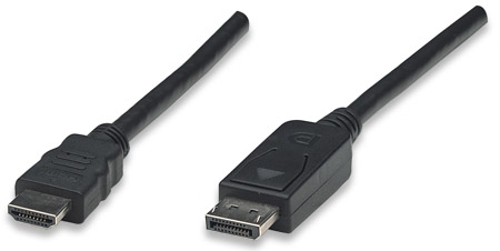 MANHATTAN DISPLAYPORT TO HDMI CONVERTER CABLE DISPLAYPORT MALE TO HDMI MALE, 1.8 m (6 ft.), BLACK