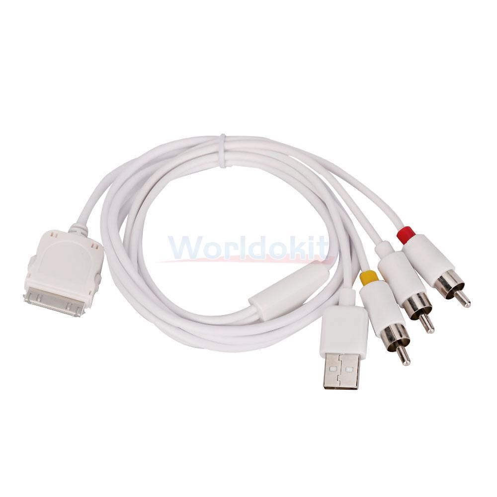 USB Cable Composite AV Video to TV RCA Charger for Apple iPhone /iPod White