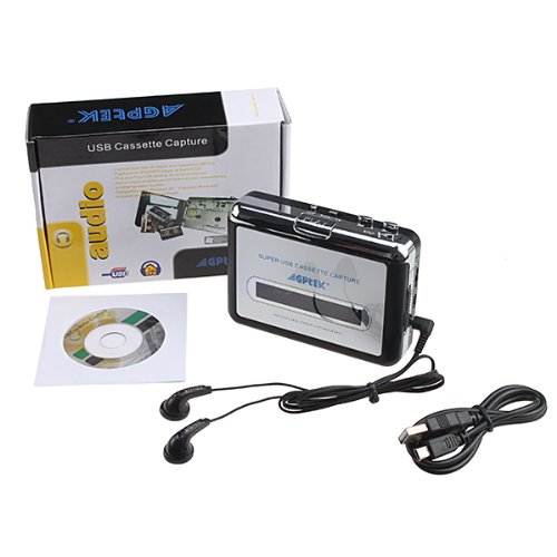 Tape to PC Super USB Cassette-to-MP3 Player Converter With USB Cable, Headphones and Software