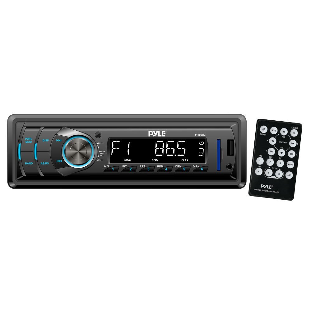 Stereo Radio Headunit Receiver, USB/SD Readers, AUX Input, MP3 Playback, Remote Control, Single DIN  PLR34M In-Dash