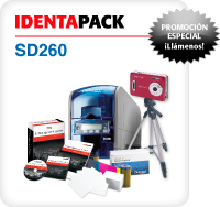 IDENTAPACK SD260 (Impresora de tarjetas a color de un solo lado SD260, Software IDimage, Cámara digital Identapix, 2 cintas de color de 5 pánales y 500 tarjetas de PVC blancas)