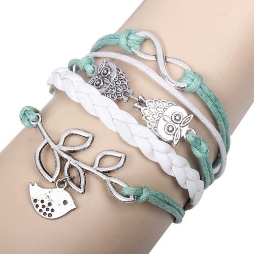 Pulsera retro Braided Owl Infinity Olive Branch Leather Rope Wrap