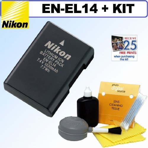 Nikon Rechargeable Li-Ion Battery + 5pc Deluxe Cleaning Kit for Nikon D3100, D3200, D5100, D5200