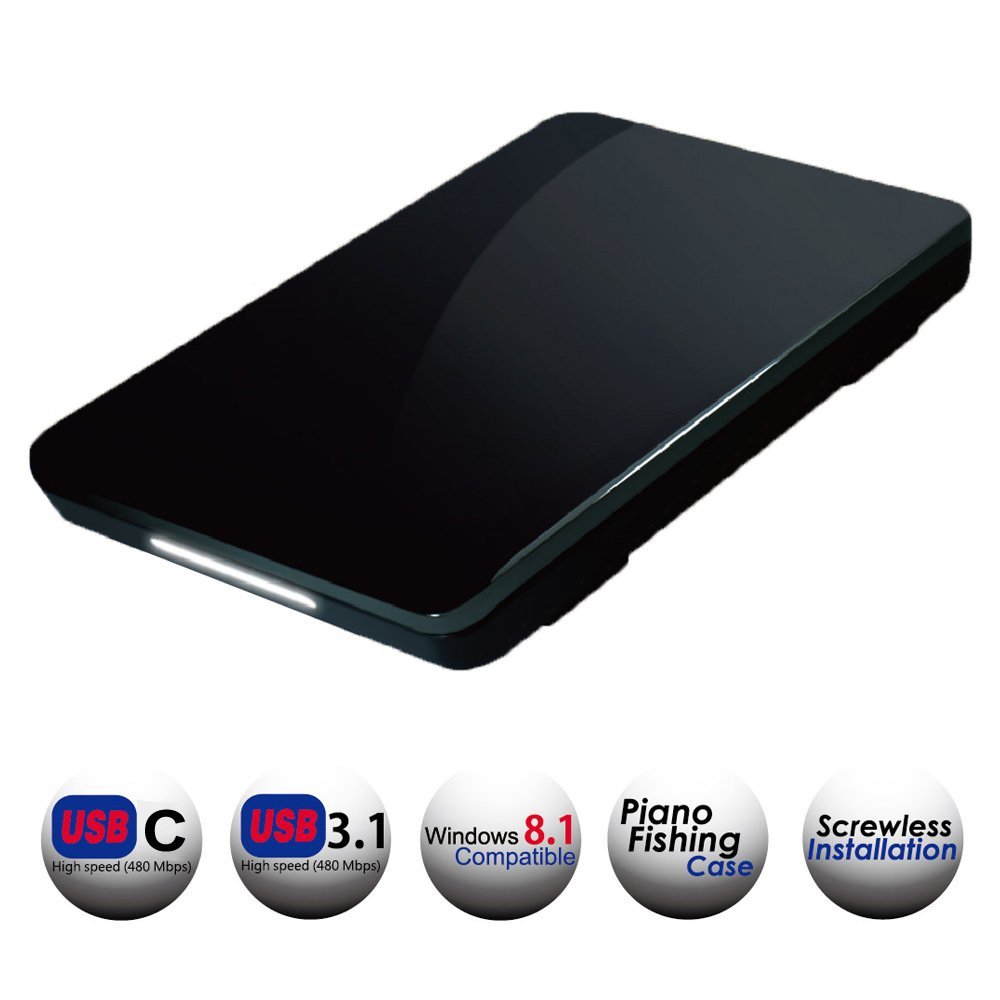 HornetTek Cheetah USB 3.1 Type A and USB-C Type C to 2.5-Inch SATA External Hard Drive / SSD Enclosure (Piano Black Finish)