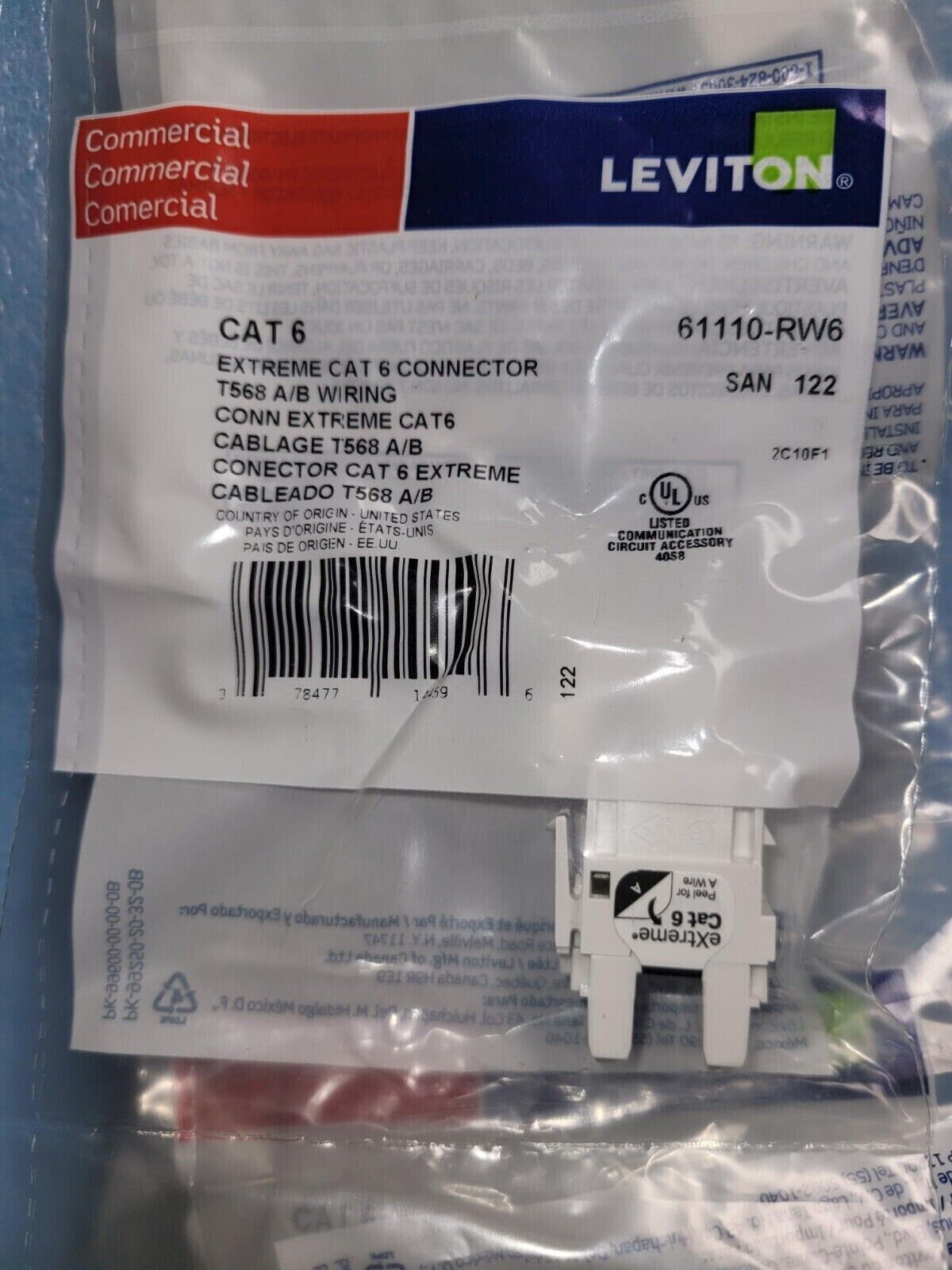 Leviton 61110-RW6 eXtreme 6 + QuickPort Connector, CAT 6, Blanco