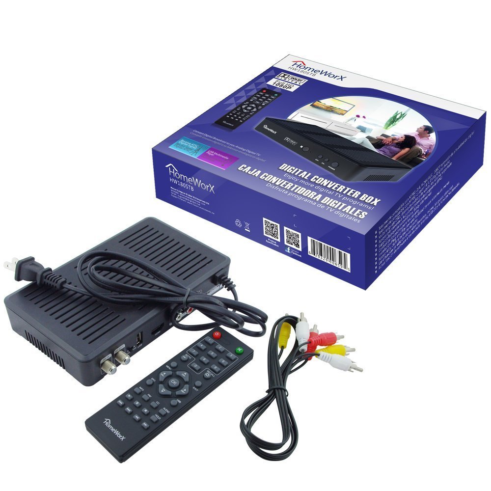 Caja convertidora Mediasonic HW180STB + HW110AN Digital Antenna + 6 HDMI Cable HomeWorx HDTV Digital, con  HDMI y  USB playback