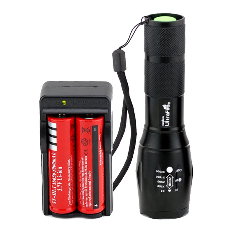 CREE XML T6 LED Flashlight 5 Mode Zoomable Torch + 2PC Rechargable Battery + Charger