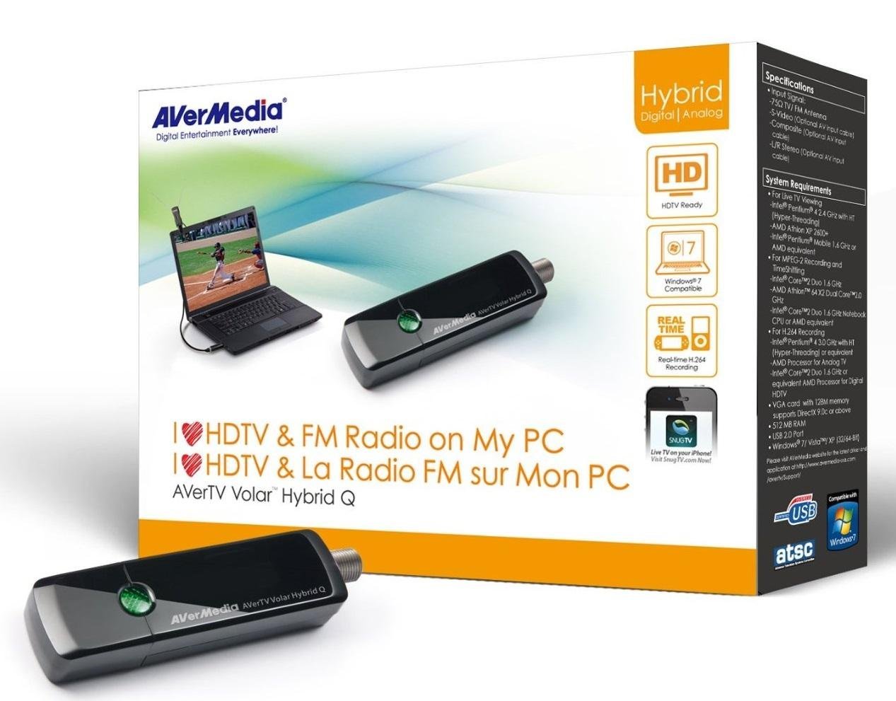 AVerMedia AVerTV Volar Hybrid Q, USB TV Tuner, ATSC, Clear QAM HDTV & FM Radio, Supports Windows & Android TV 6.0 Marshmallow or above (H837)