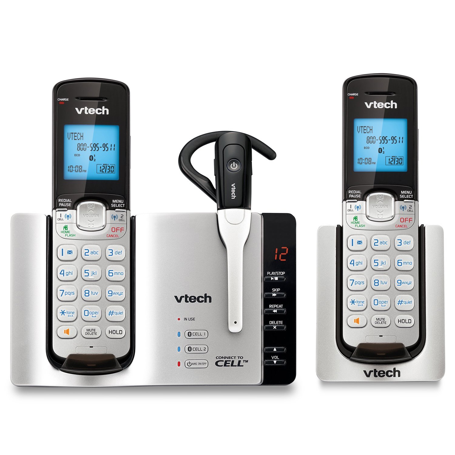 Telefono inalambrico con  Bluetooth Connect to Cell and Answering System, plata/negro