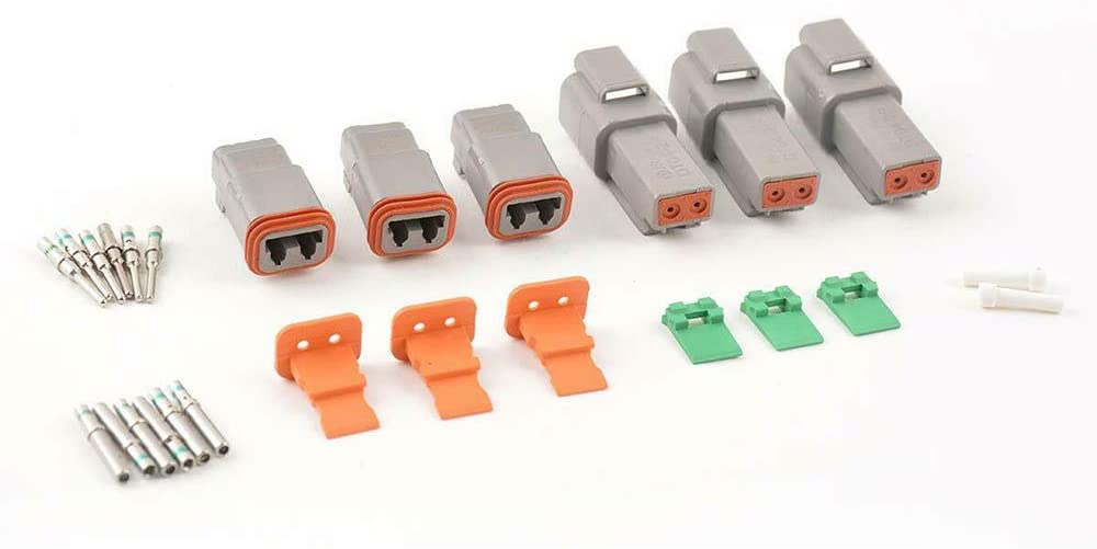 JRready ST6112 DT Connector 2 Pin Gray Waterproof Electrical Wire Connector with Deutsch Solid Contacts and Seal Plug,3 Sets