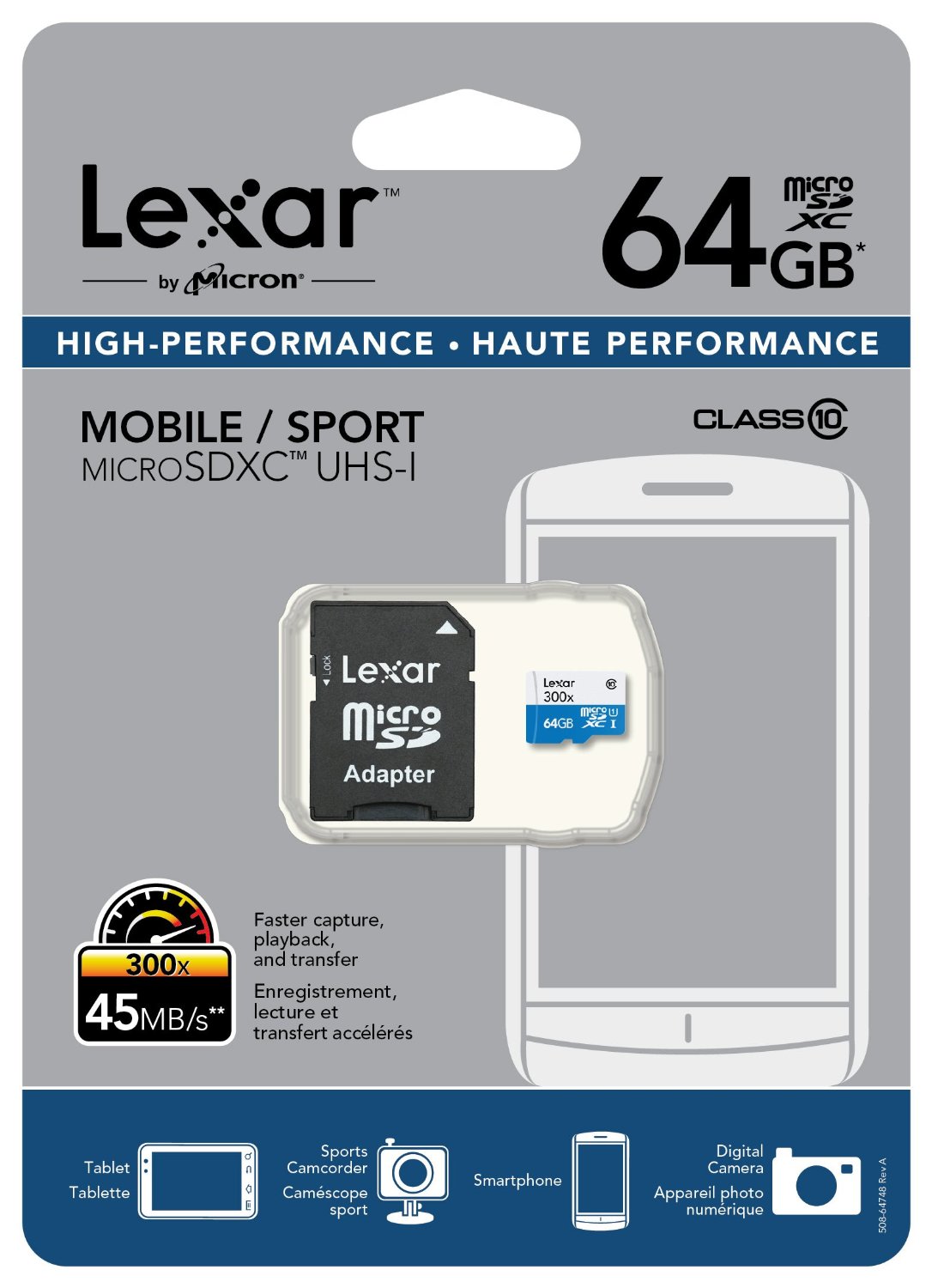 TARJETA LEXAR MICRO SD 64GB 300X/ADAP