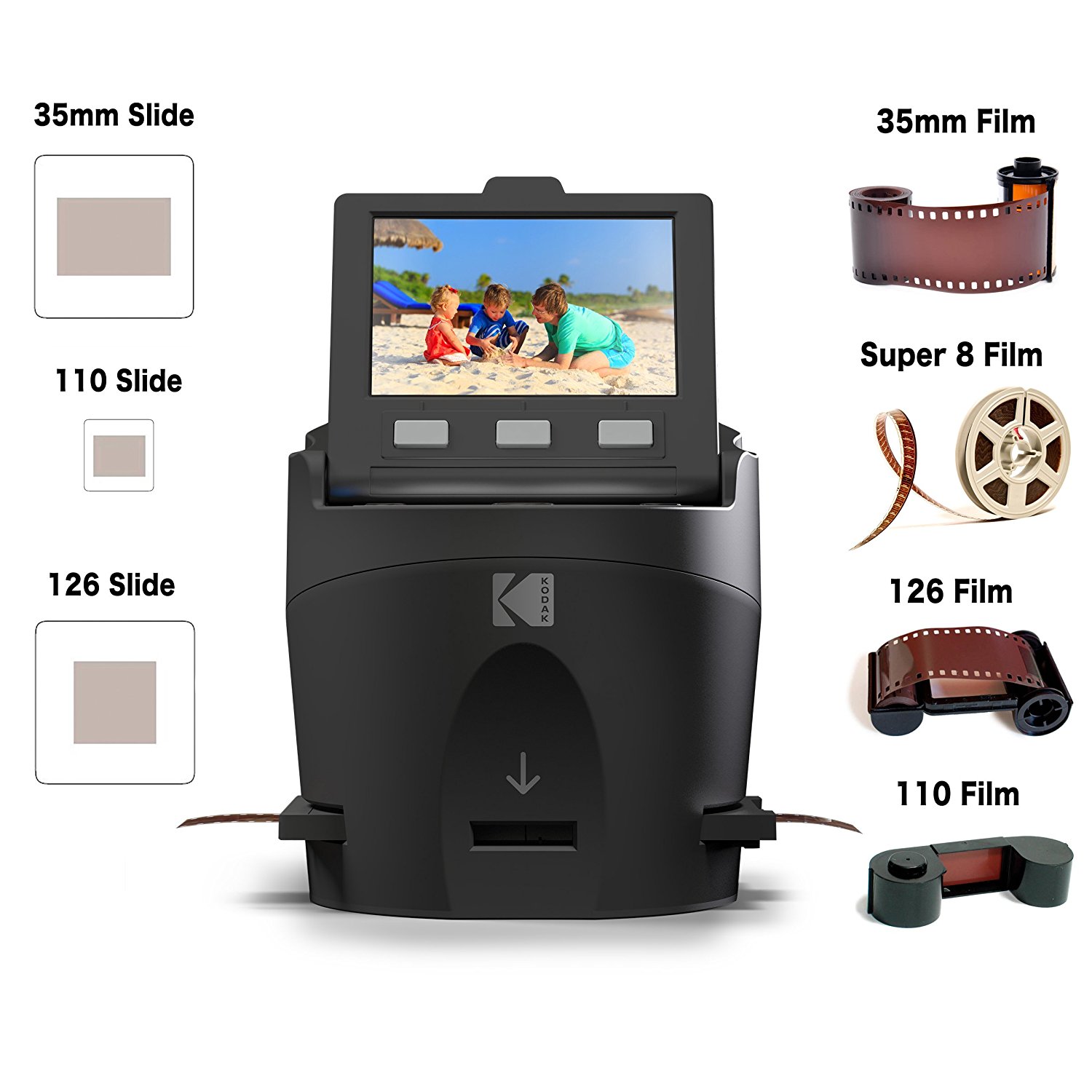 Escáner digital de diapositivas y diapositivas KODAK SCANZA Convierte negativos y diapositivas de película de 35 mm 126 110 Super 8 y 8 mm a JPEG