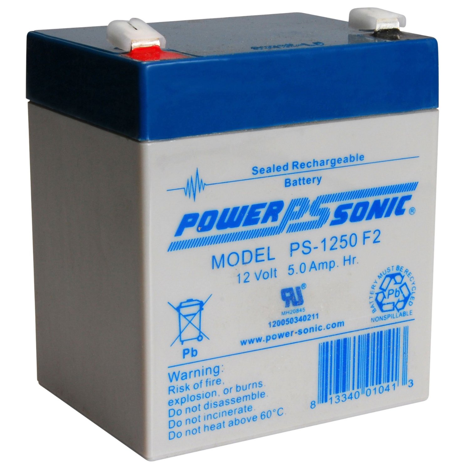 Powersonic PS-1250F2 - 12 Volt/5 Amp Hour Sealed Lead Acid.