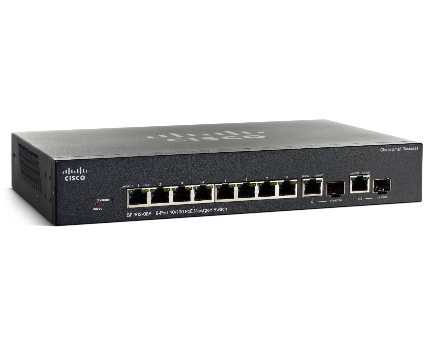 Cisco SF302-08P 8-Port 10/100 PoE Managed Switch with Gigabit Uplinks (SRW208P-K9-NA)