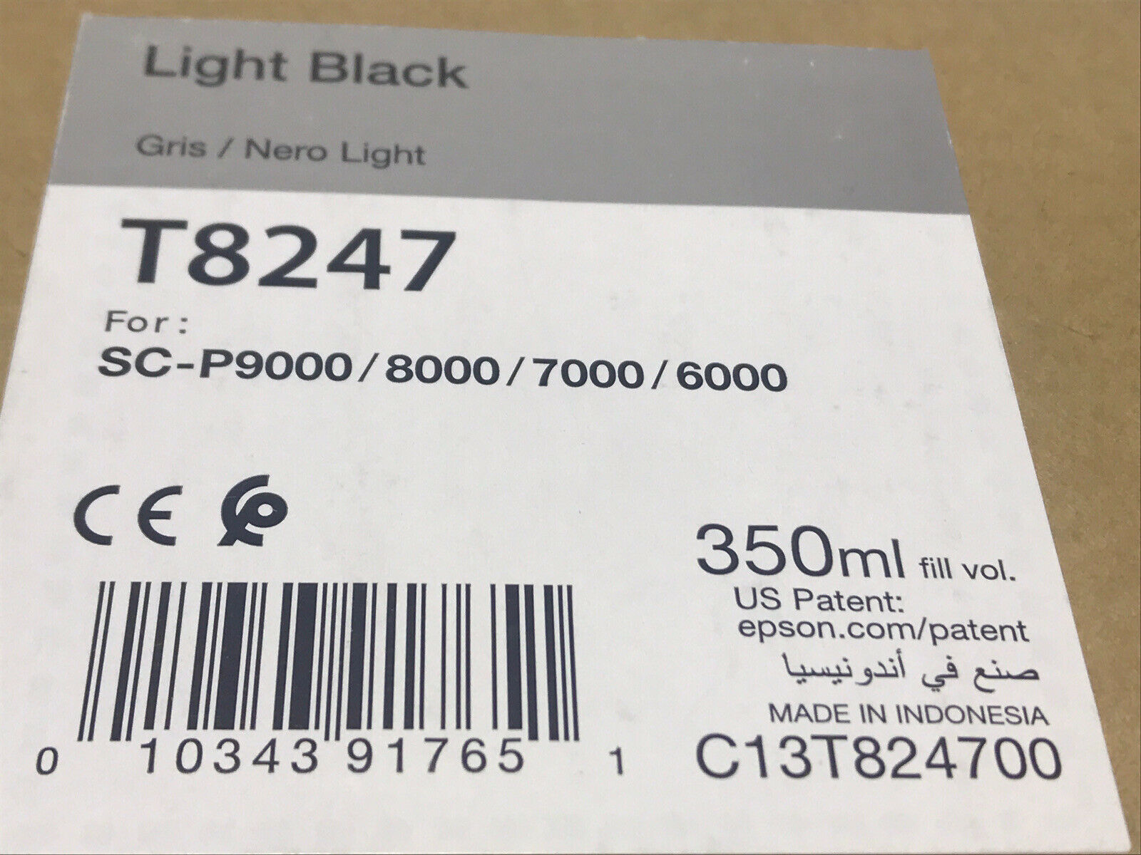Epson UltraChrome HD Ink Cartridge - 350ml T8247 C13T824700 Toner Light Black.