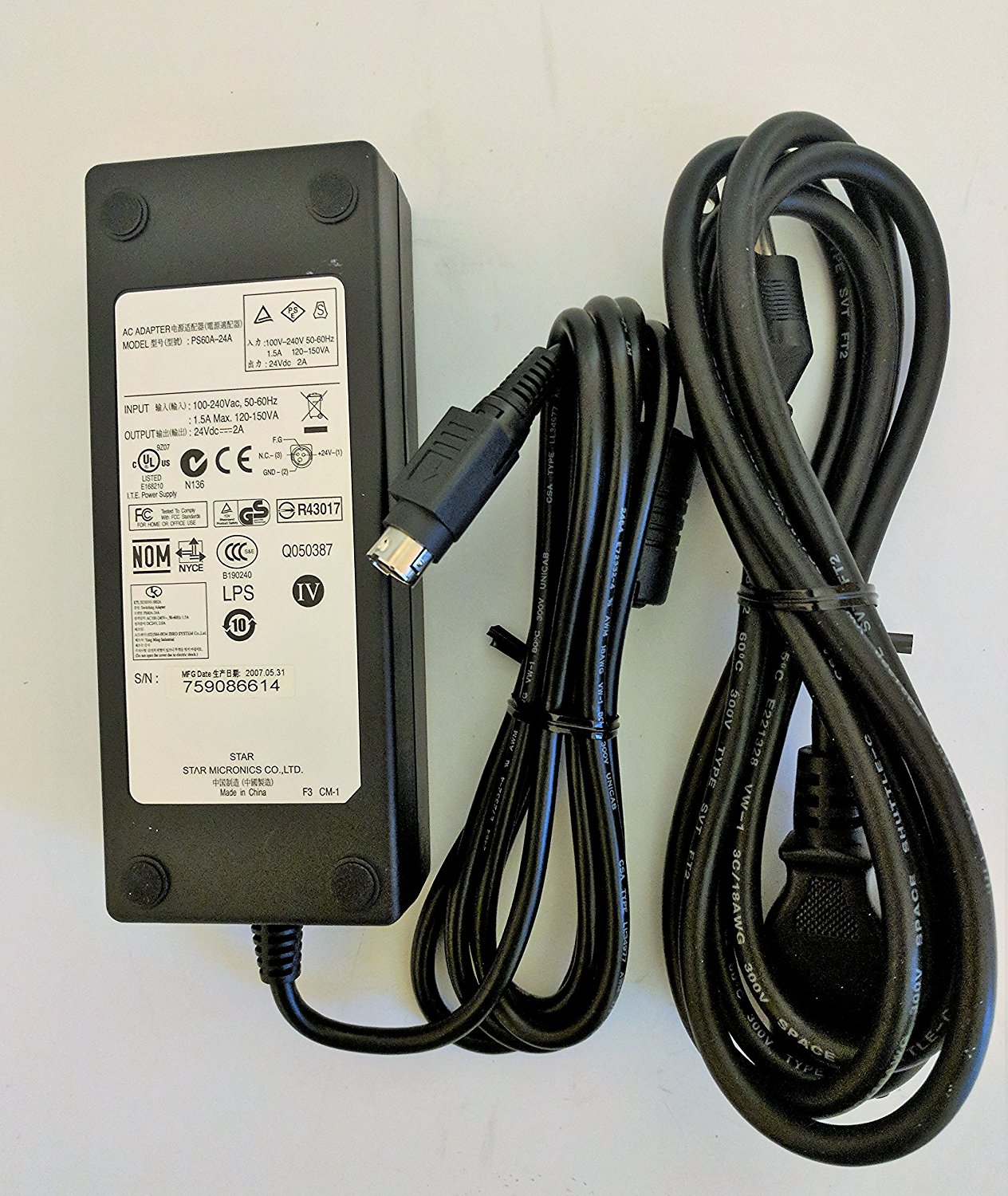Star Micronics PS60A-24A Power Supply AC Adapter