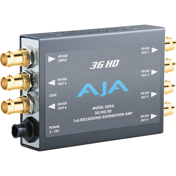 AJA 3GDA 1x6 3G/HD/SD-SDI Re-Clocking Distribution Amp with DWP