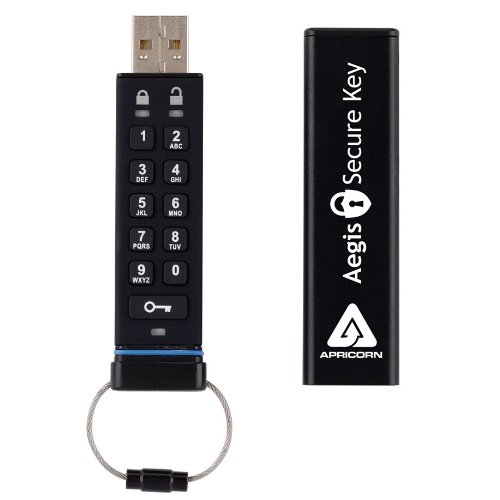 Apricorn Aegis Secure Key FIPS Validated 8 GB USB 2.0 256-bit AES-CBC Encrypted Flash Drive ASK-256-8GB (Black)