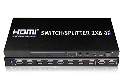 E-More® 2x8 HDMI Switcher Splitter 2 in 8 out Supporting HDMI 1.4 3D 1080P