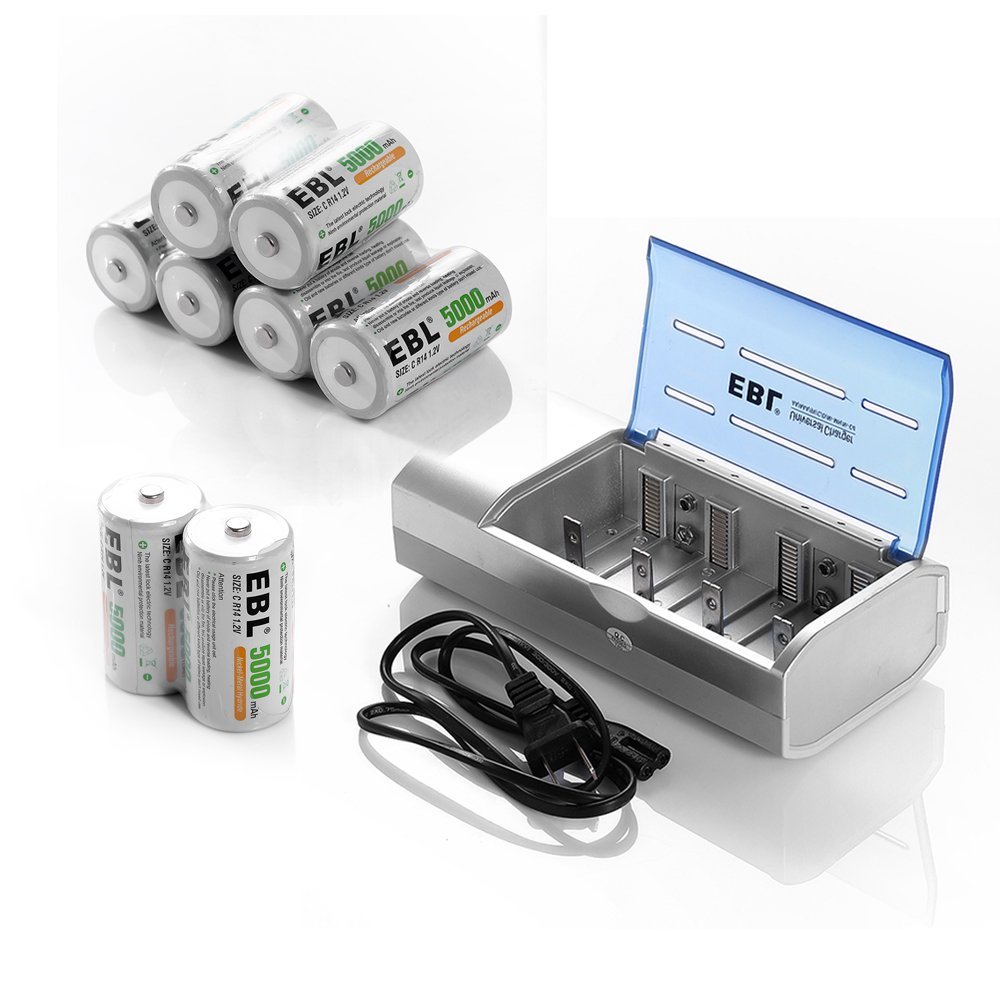 EBL  837 cargador AA/AAA/9V/C/D Batería + 8pcs 5000mAh recargable de baterías de la célula C NiMH