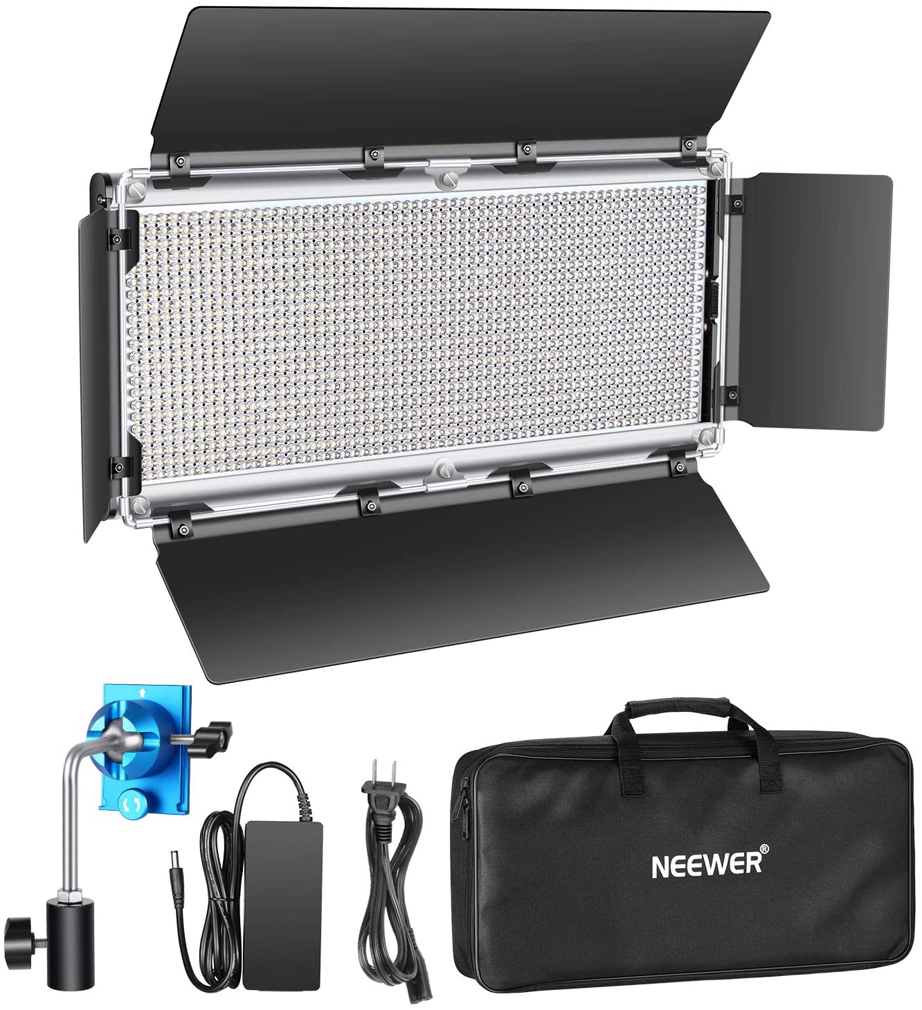 Neewer Luz LED de video regulable 1320 LED 3200 5600K CRI 2829 Lux m CRI 96 plus marco de metal con puerta de barra adaptador de CC batería no incluida