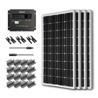 Renogy Solar Panel Starter Kit 400W Mono  Cables solares 4pc 100W Solar Panel UL Listed + 2 Pc 20 '+ PWM 30A Charge Controller + 4 + Z Soportes Mc4 kit adaptador + 3pc Conectores Branch MC4