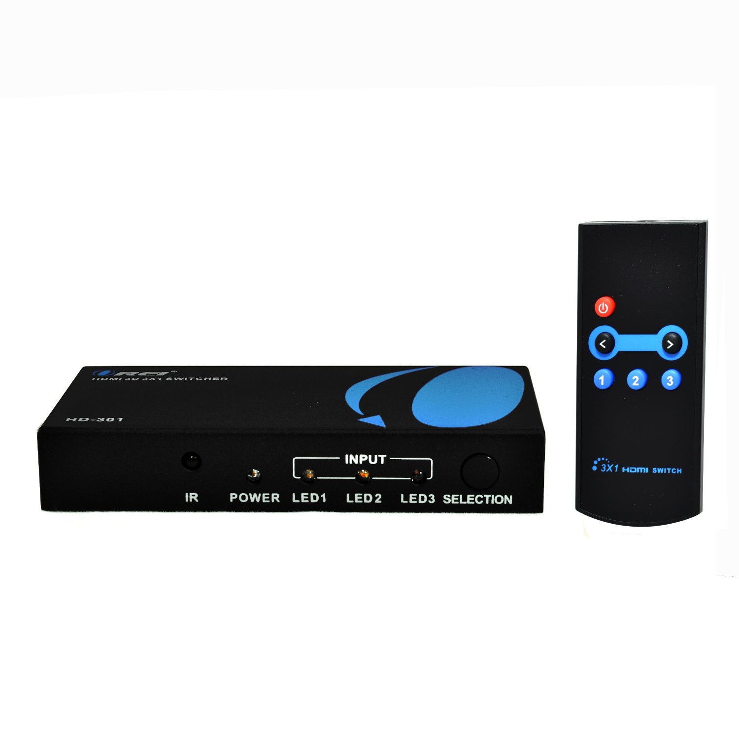 HD-301 3x1 3-Port HDMI Powered Switcher for Full HD 1080P and 3D Support - Remote Control (3 inputs, 1 outputs)