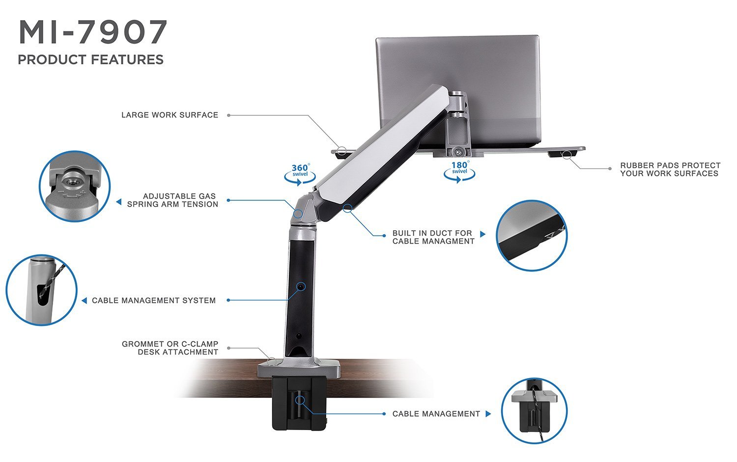 Mount-It! Sit Stand Laptop Mount Arm, Height Adjustable Stand Up Workstation, Desk Top Work Surface for 11”-15.6” Notebooks, 17.6 Pound Capacity