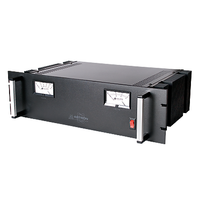 Fuente de poder 13.8Vcd, 35A, lineal regulada con circuito cargador de baterías, medidores, para instalación en rack