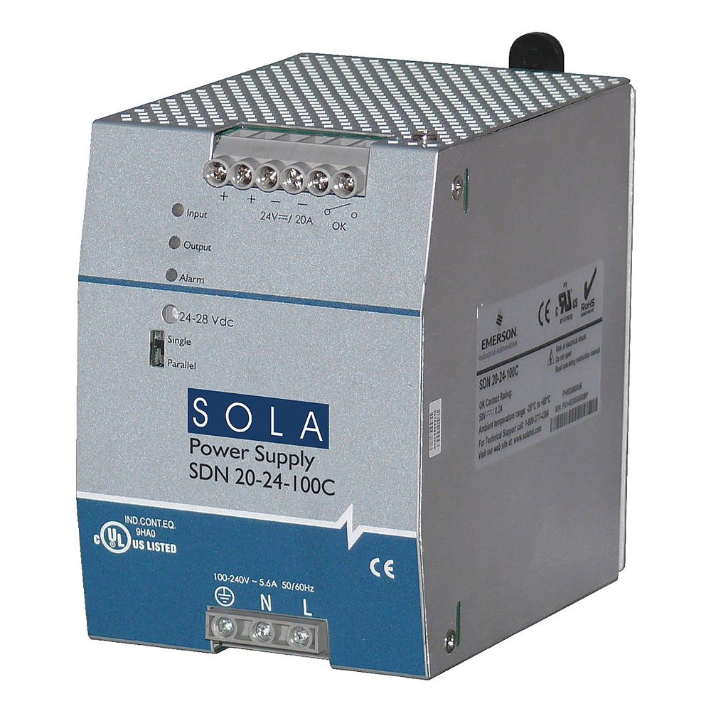 Sola/Hevi-Duty SDN20-24-100C DC Power Supply, 24 VDC, 20 Amp, 60 Hz