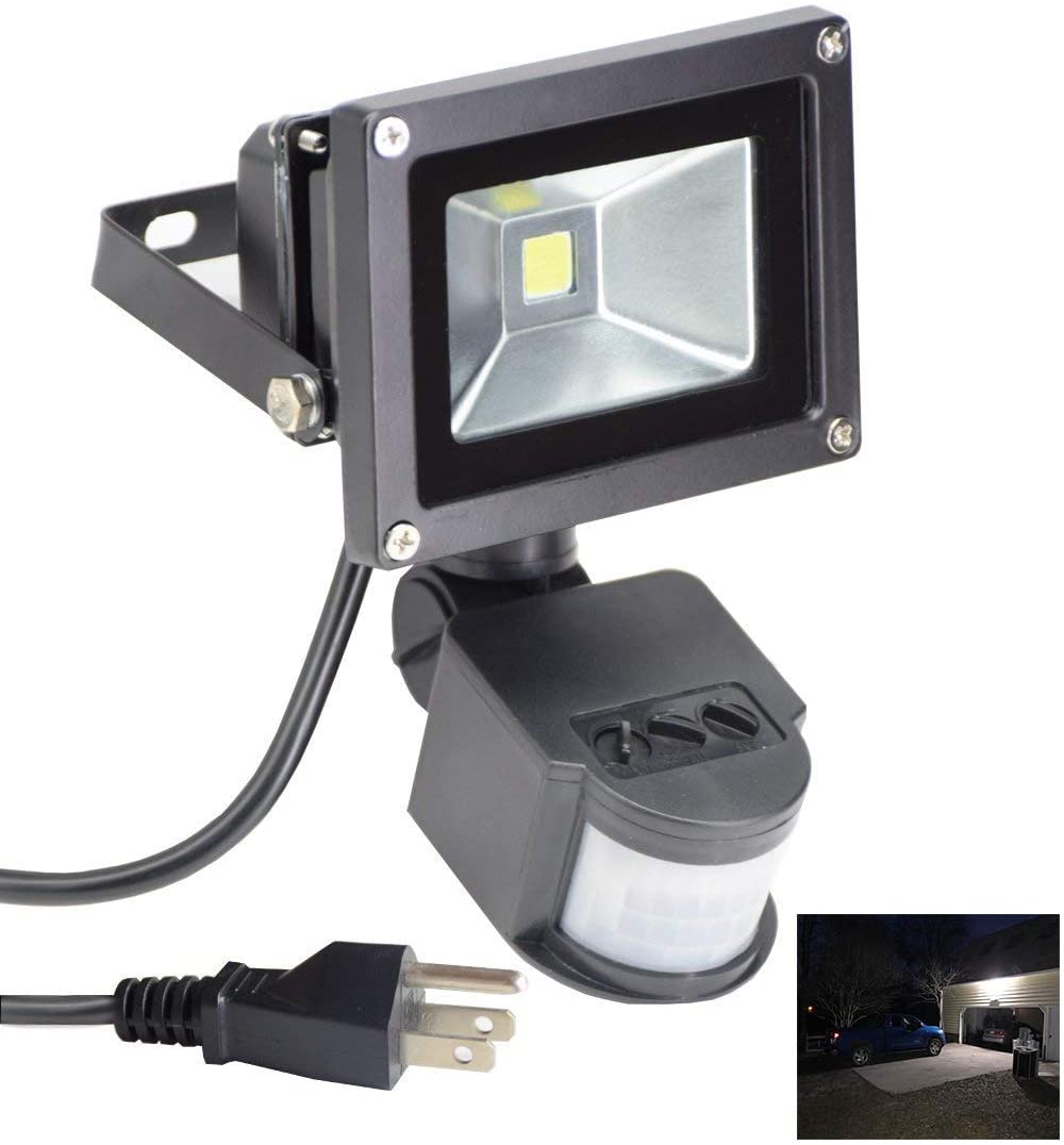 Luz de inundación LED con sensor de movimiento de 10 W para exteriores 800 lm de seguridad sensible al piro lámpara de pared IP66 impermeable luz de día blanca con enchufe de 3 Estados Unidos