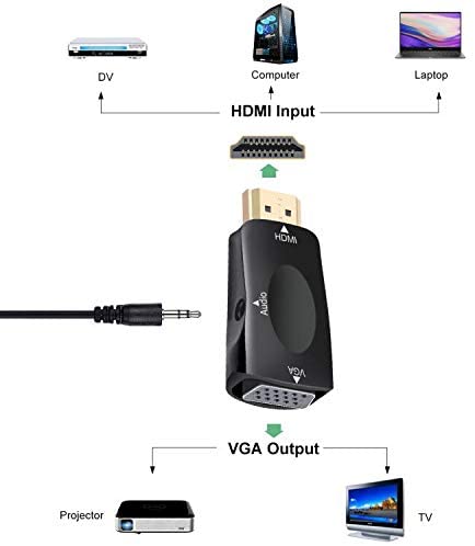 Adaptador FDG HDMI a VGA con 3.5mm Transmisión de Audio 1080P HDMI a VGA Convertidor Plug para Ordenador, PC, Portátil HDTV Proyectores Displayer