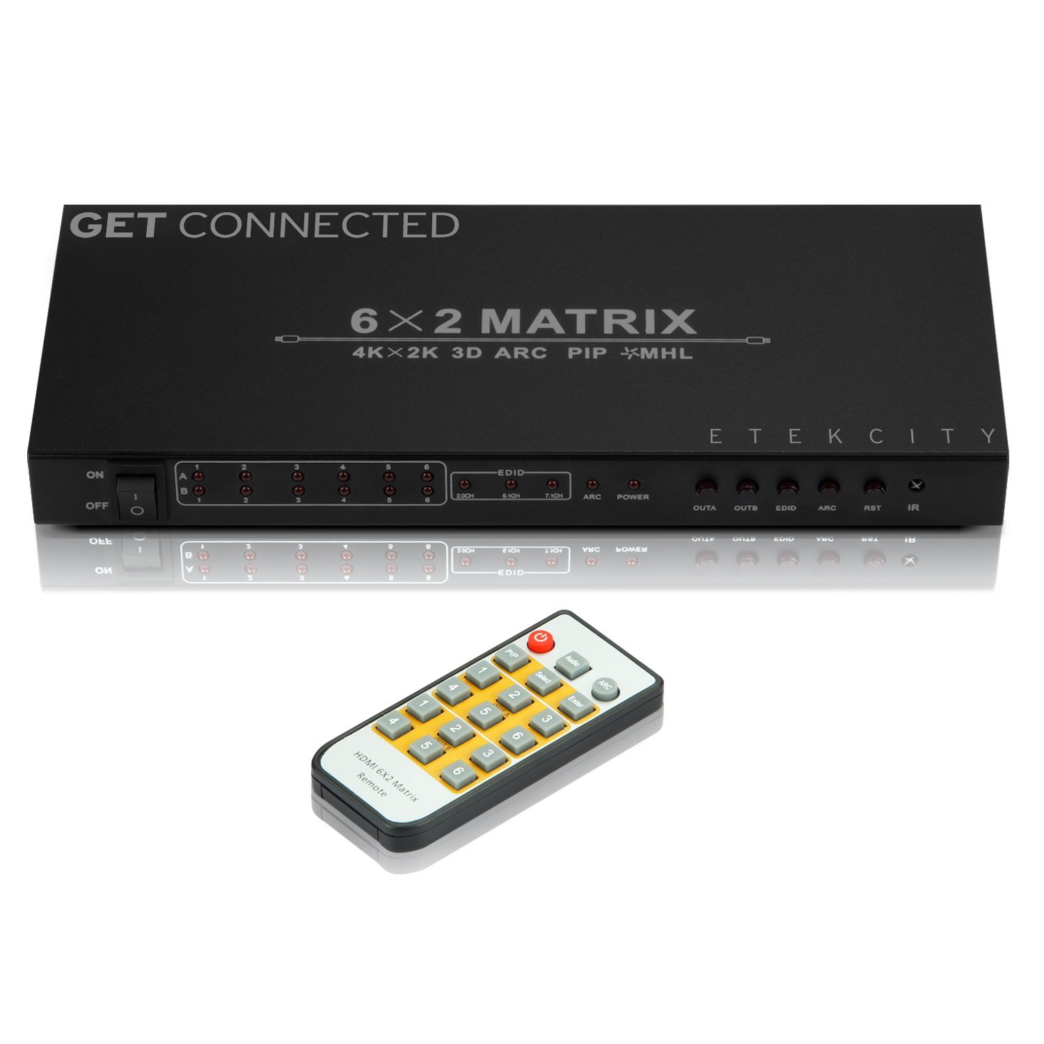 Etekcity (6 in 2 out) 6x2 HDMI Matrix Switcher & Splitter with IR Remote Control, Features PIP, ARC, MHL, HDMI 1.4, 3D and 4K x 2K(QFHD)