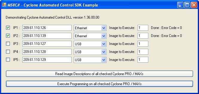Software clásico de control automatizado Cyclone para automatizar la ejecución de programas desde una PC CYCLONE CTRL PRO.