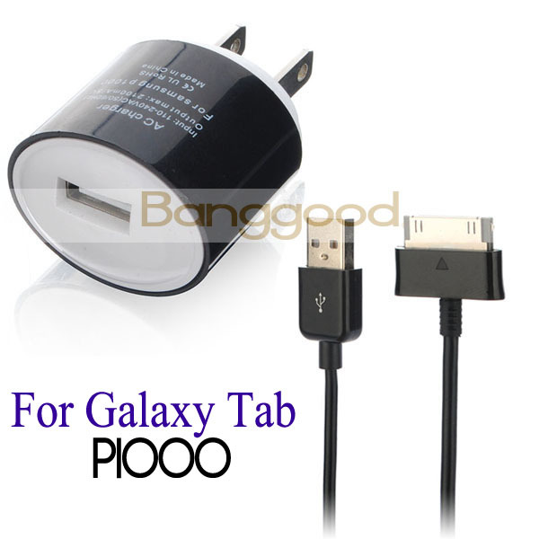 US AC Home Wall Charger Adapter + USB Cable For Samsung Galaxy Tab P1000 *Black*