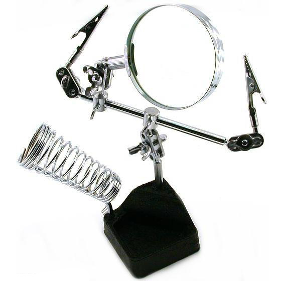 Soldering Station Helping Hand Stand 2 Arms/Clips 4X Magnifying Glass Heavy Base