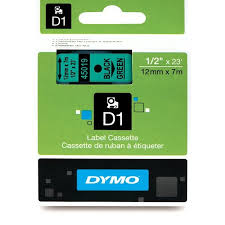 DYMO Labeling Tape, D1, Split Back, Adhesive, Easy Peel, 1/2"x23', Black Print on Green Tape