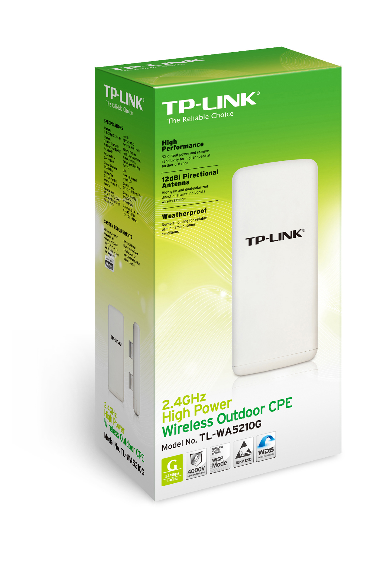 TP-LINK TL-WA5210G ALTO PODER EXTERIOR INALAMBRICO PUNTO DE ACCESSO 2.4GHZ 54 MBPS 802.11G/B 12DBI DIRECIONAL