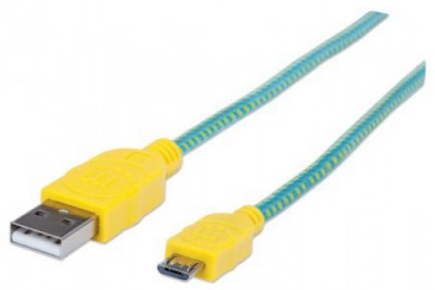 CABLE MANHATTAN USB 2.0 A - MICRO B 1.0M TURQUESA/AMARILLO 394000