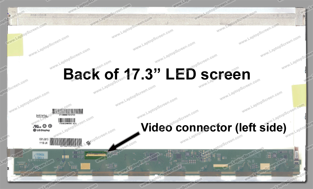 17.3-inch WideScreen (15.5"x8.98")  WXGA++ (1600x900) HD+ Matte LED B173RW01 V.0