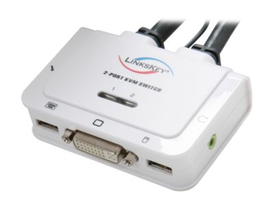 LINKSKEY LDV-302ARC 2-port DVI USB KVM w/ Audio&Mic Plus QuickSwitch Remote Button
