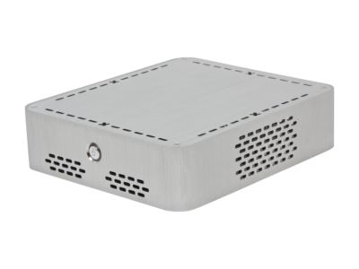 Habey EMC-600SL Silver Heavy duty 3mm aluminum; aluminum brushed texture surface Mini-ITX Chassis Super-slim Mini ITX Aluminum HTPC/NAS/Server PC Case 12V DC 120W ATX power supply with 12V 5A power adapter, 20+4 - OEM