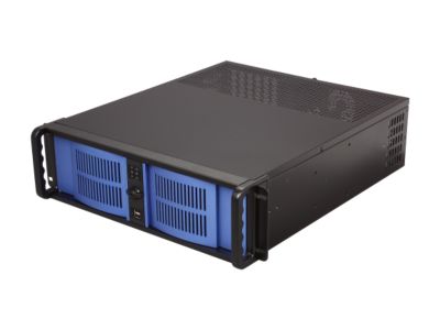 iStarUSA D-300-FS-BL-50P8 Black Aluminum / Steel 3U Rackmount Compact Stylish Chassis Front-mounted 500W Power Supply -Blue Bezel 500W 80Plus 2 External 5.25" Drive Bays